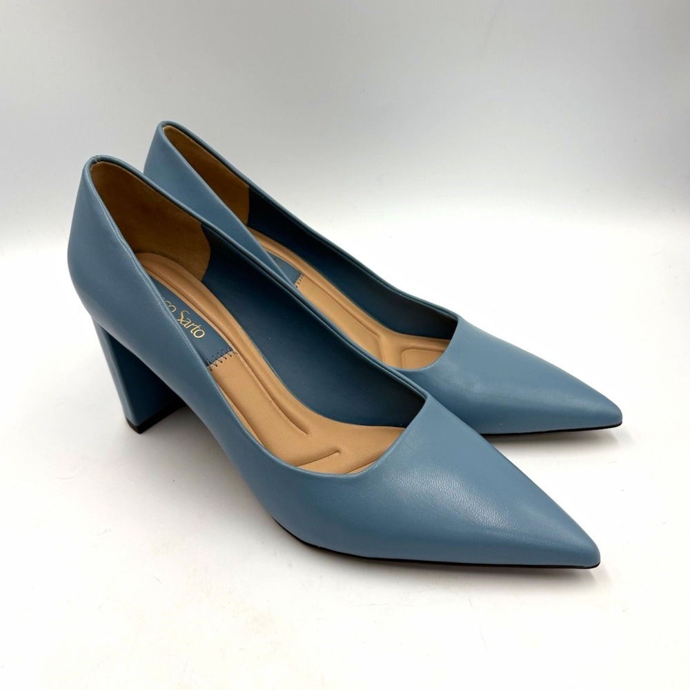 Franco Sarto Blue Leather Pointed Toe Block Heel Pumps Women's US Size 7 M